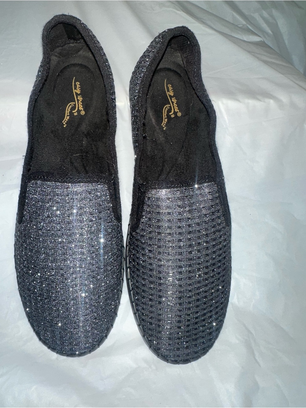 easy street Black Sparkle Slip-On Flats